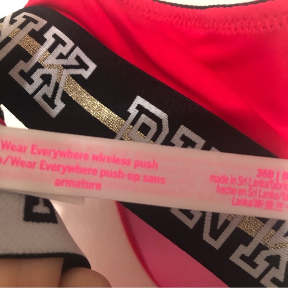 Victoria Secret VS Pink Bra NEW Wireless Push Up Red Black Metallic Wide Band 36 - Picture 8 of 9